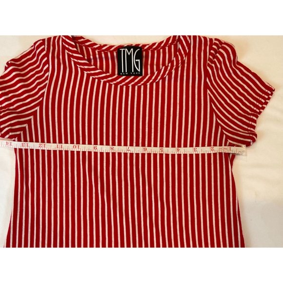 TMG Women Striped Mini Dress Cap Sleeve Stretch Round Neck Knitted Red White S - Picture 4 of 7